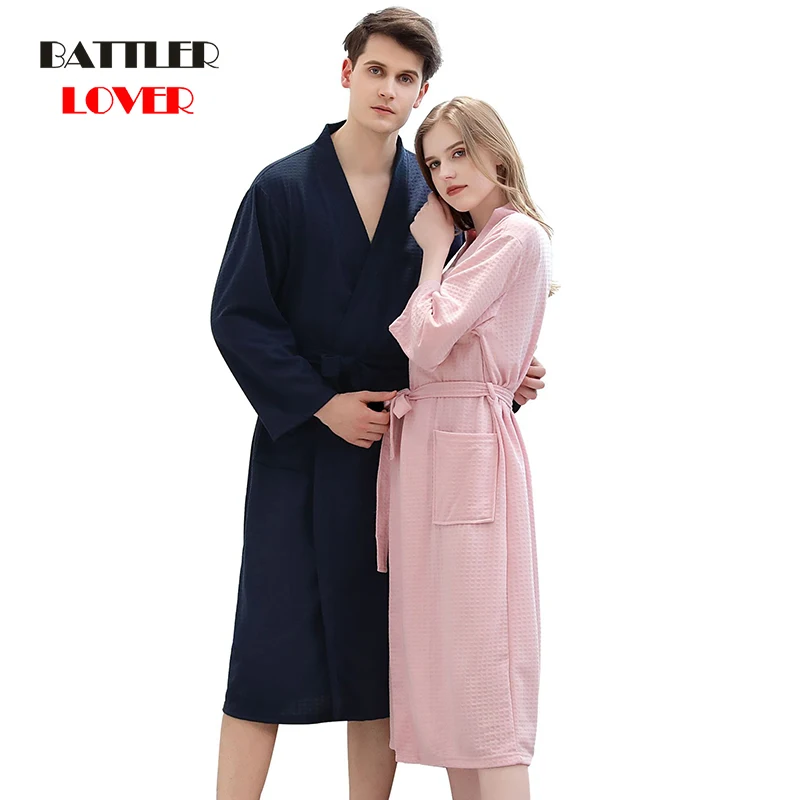2020 Women Men Bath Robe Unisex Waffle Shower Sleepwear Nightgowns Robe Male Female Bathrobe Long Ladies Pajamas Bridesmaid
