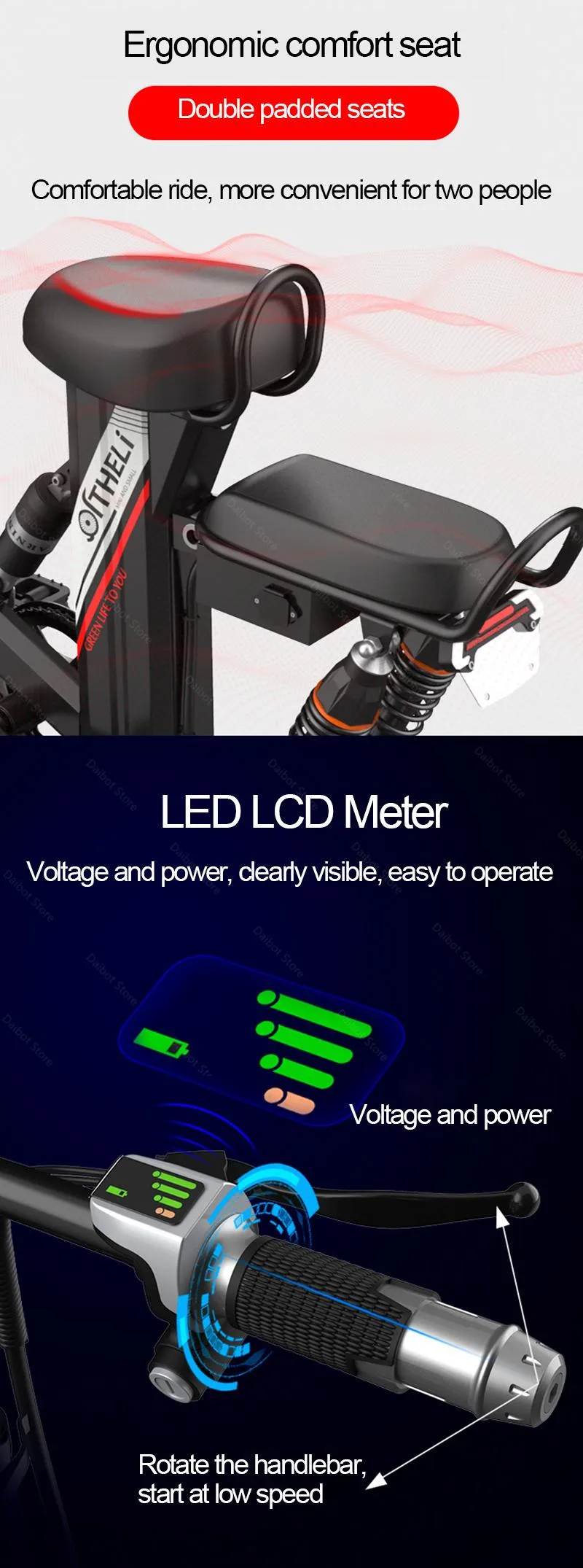 Daibot Electric Folding Bicycle 400W 48V Two Wheels Electric Bicycles With Removable Battery Mini 12 Inch Electric Scooter Bike (15)