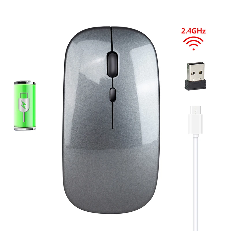 Gray VAOLRO 2,4G Беспроводная игровая мышь, перезаряжаемая зарядная мышь, ультра-тонкая Бесшумная офисная мышь для ноутбука, геймерская мышь для ПК и ноутбука - Цвет: Gray