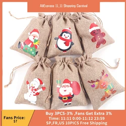 MC 1PC Jute Bags Christmas Gift Drawstring Pouch Cotton Linen Gift Packaging Bags For Jewelry Candy Storage Bags Accessories