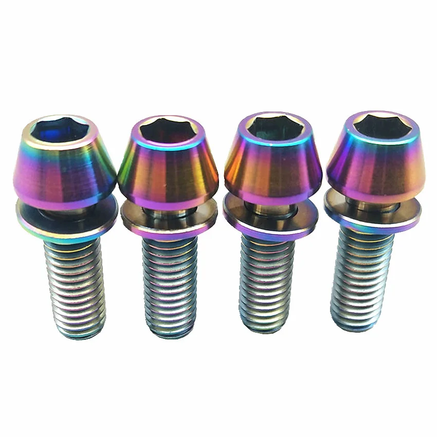 Titanium Bolt for Brake Abalone Clip Bicycle Stem M6 x18/20mm Cone Head with Captive Gold Color 4/6pcs Ti Screws Fastener | Обустройство