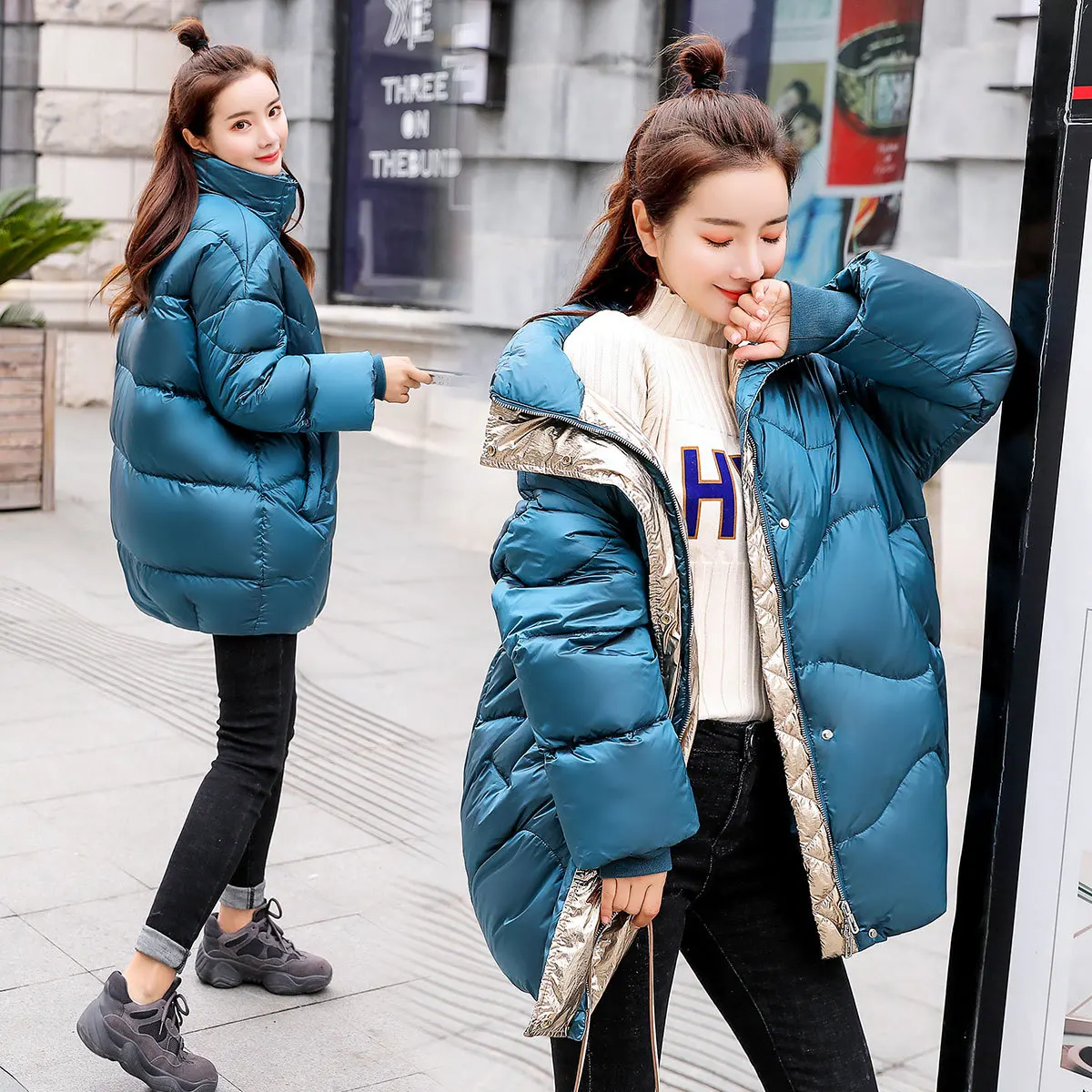 

Bright Surface Cotton-padded Clothes Women's Winter Mid-length Sweet down Jacket Cotton-padded Clothes 2019 New Style Korean-sty