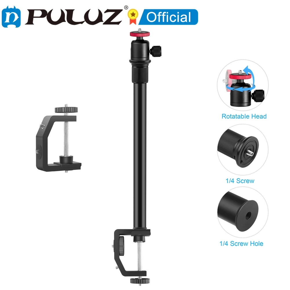Puluz Heavy Duty C Clamp Camera Clamp Mount Rod Monopiede Con Vite Da 1/4 Pollici Per Gopro Hero9 8 7 6 5 4 3 3 2 1/ Dji Osmo Action