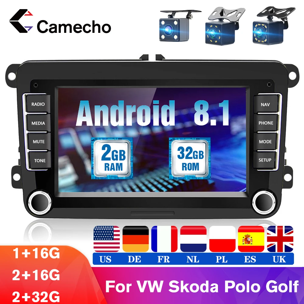 Автомагнитола Camecho 2DIN Android 8 1 7 дюймов GPS мультимедийный плеер для Volkswagen Polo Golf Skoda Seat