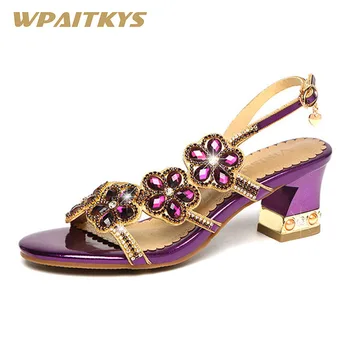 

Exquisite Crystal High-heeled Shoes Woman Purple Green Rhinestone Elegant Buckle Strap Fashion Women Shoes Wedding Banquet