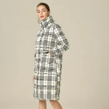 

Warm Fluffy goose down warm coats Winter stand collar deisgn Long plaid goose down coat female Down Jackets warm Parkas F583