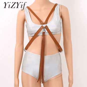 

Women Punk Gothic Harness Belt Fashion PU Leather Adjustable Harness Body Chest Straps With Tassel Club Party Cosplay Costumes