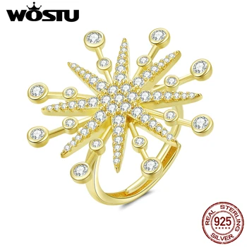 

WOSTU Real 925 Sterling Silver Love of Fireworks Gold Rings Adjustable Dazzling Zircon Wedding Ring For Women Jewelry DAR074