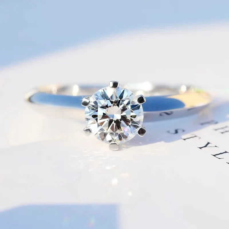 1ct 925 пробы Серебряное кольцо 6,5 мм IJ цвет муассанит кольцо с бриллиантом для предложения блестящая огранка тест положительные шесть когтей