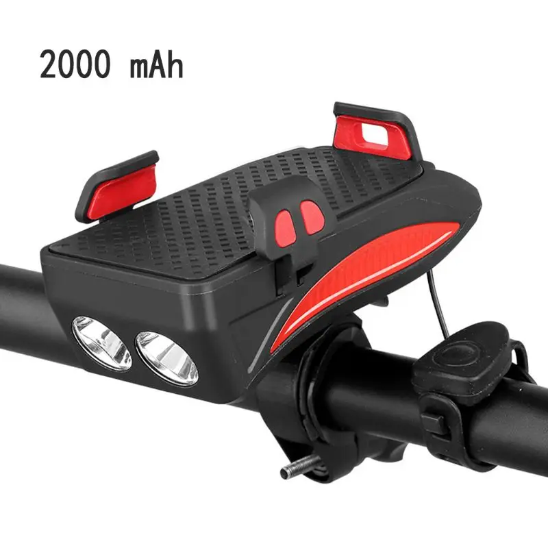 Велосипедный светильник, Кронштейн для мобильного телефона, передний светильник для езды на велосипеде, светодиодный usb-держатель - Цвет: 2000mAh Red