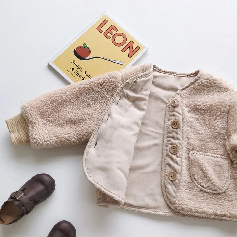

Winter fashion girls wollen thicken warm jackets 2019 2-7 years kids all-match casual berber Fleece coats