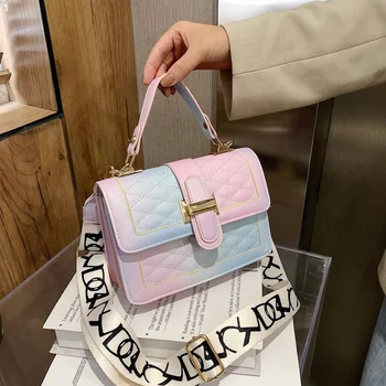 

2020 Mini Rainbow Handbags Purses Women Fashion Bags Ins Colorful Wide Shoulder Strap Small Messenger Bag Simple Crossbody Bags