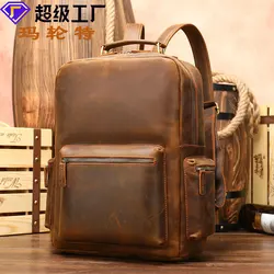 Backpack European and American Retro Men's Bag First Layer Cowhide Crazy Horse Backpack Large Capacity Travel Bag 8873