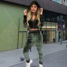 Женский спортивный костюм, спортивный костюм, комплект из двух предметов, модная женская однотонная блузка с принтом, топ на молнии и штаны, одежда, спортивный комплект#3