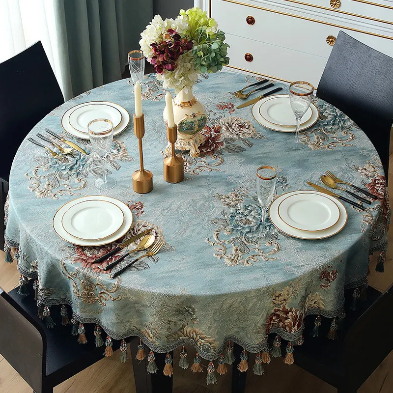 Retro Jacquard Tassel Round Tablecloth, Table Decoration, Dining