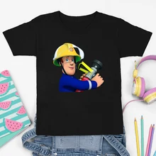 Pompier Sam Imprimer Vetement Enfant Enfants T shirt D'été pour Garçons Grande Bretagne Populaire Dessin Animé Enfants Top En Gros Noir T shirts