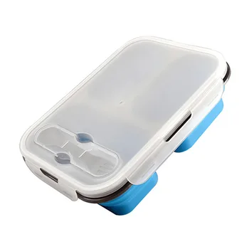 

1100ml Easy Clean Lunch Box Portable Folding Space Saving Food Storage 3 Grid Soft Silicone Large Capacity Travel Carrying