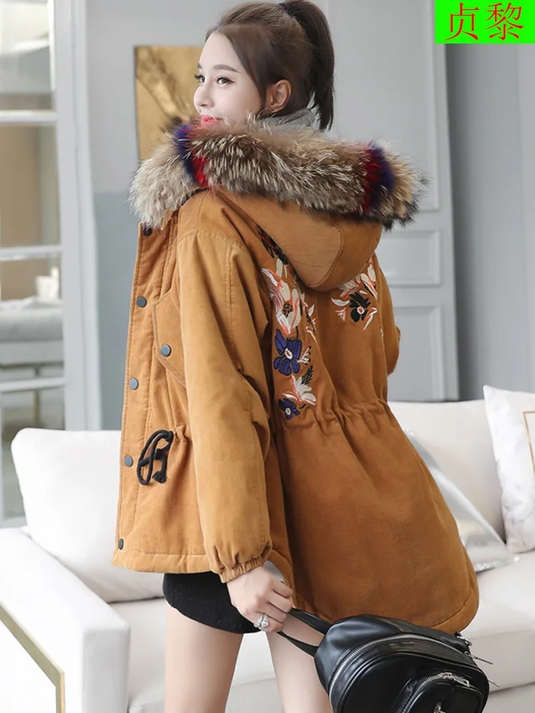

Corduroy Cotton Coat Women's Short 2018 Winter New Style Korean-style Versatile down Feather Cotton-padded Clothes Thick Fur Col