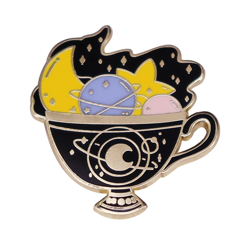 Épingle de tasse fantaisie galaxie univers planètes sorcières, Badge si notre système solaire était dans une tasse, imaginez ce que ça goûterais?