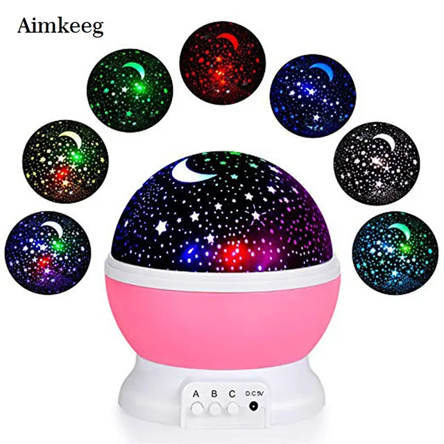 Aimkeeg Красочные звезд звездное небо Светодиодный Ночник проектор Луна лампы Батарея USB Спальня для детский ночник подарок - Испускаемый цвет: Pink
