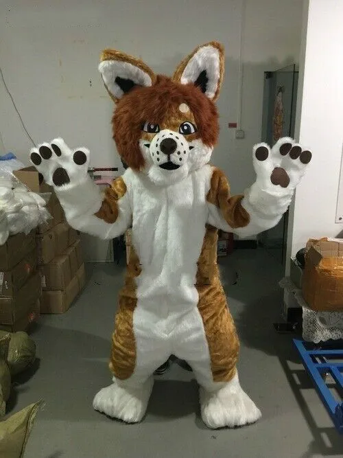 Luxury Long Fur Dog Fursuit Furry Costume Animal Mascot Cosplay Celebration Carnival Fancy Dress Adult Outfit | Тематическая одежда