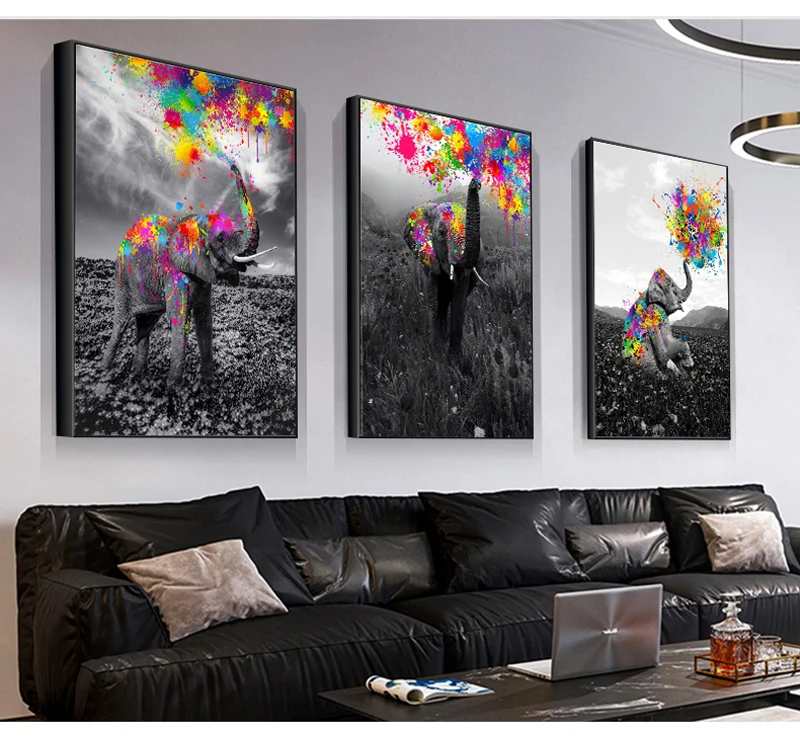

Современный постер на холсте с животными, слон, красочная картина маслом, настенные художественные картины для гостиной, домашний декор, роспись, безрамочные принты
