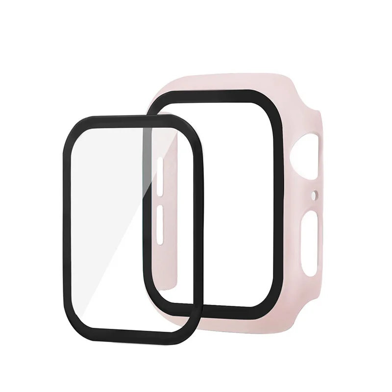 Чехол+ закаленное стекло для Apple Watch 44 мм 40 мм серия 5 4 3 2 1 Защитная крышка для экрана бампер чехол для iwatch 5 4 3 2 1 42 мм 38 мм - Цвет: pink