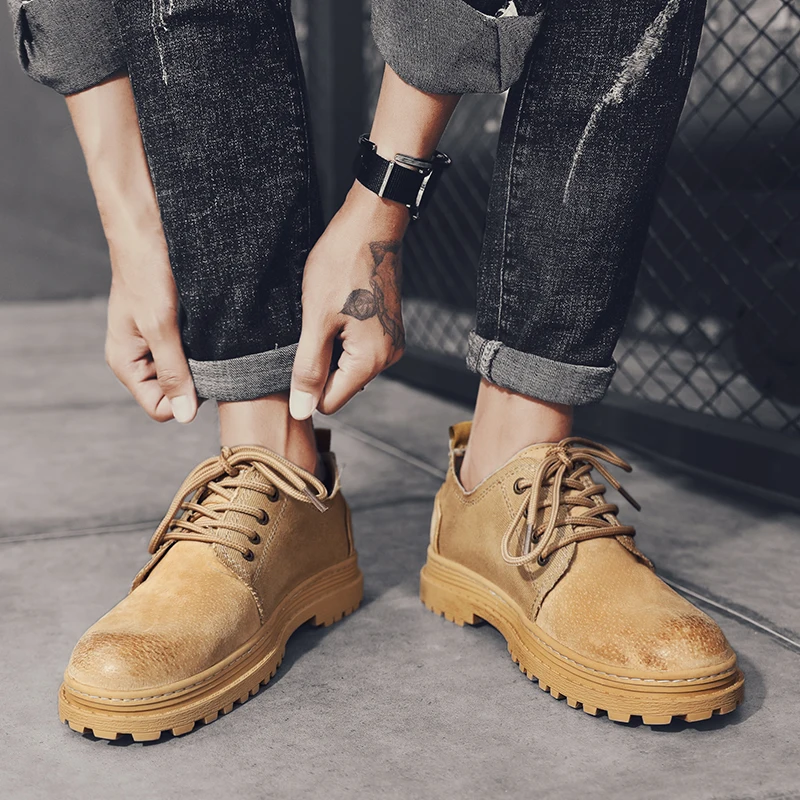 

2019 leather shoes men's black dress shoes Oxford flat shoes retro thick-soled tie classic casual large size 39-44 classic style