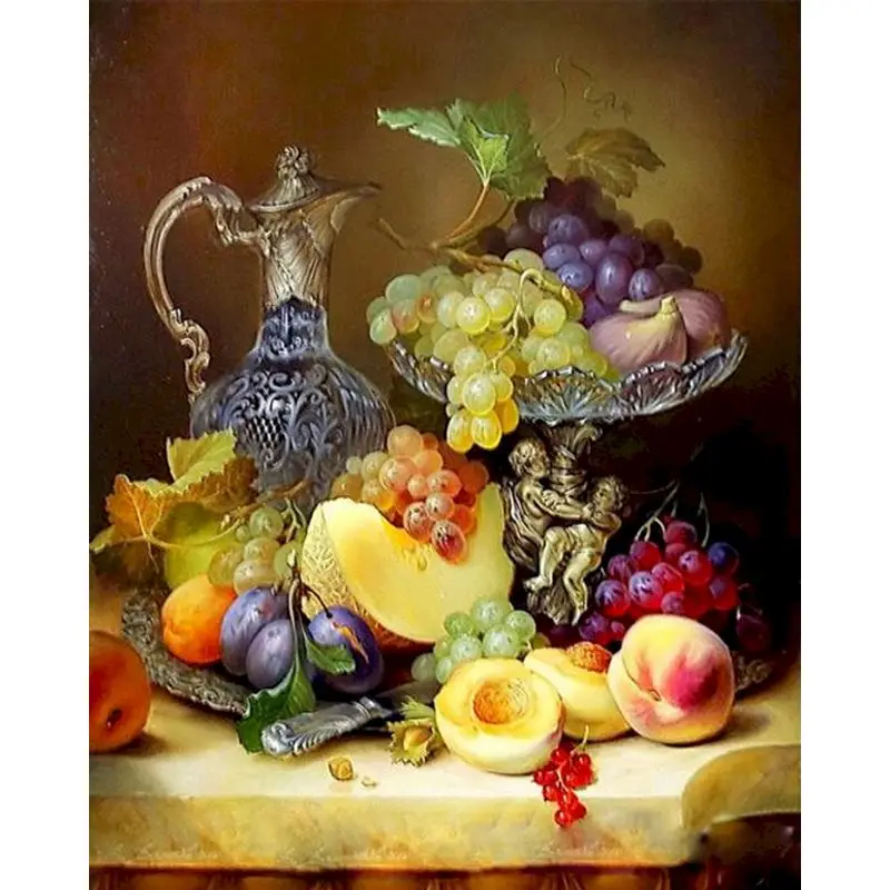 

RUOPOTY Painting By Numbers DIY Fruit basket platter Hand Painted Canvas Oil Modern Wall Art Picture Living Room Home Decor gift