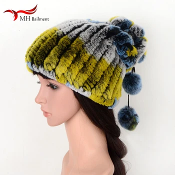 

MH Bailment winter fashion new knit authentic natural rabbit fur hat female warm thick woven hat ladies hat Korean version
