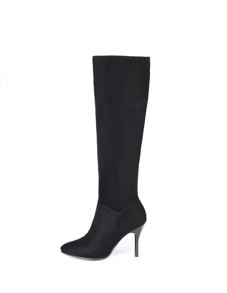 Classic Flock Pointed Toe Autumn Winter Boots Plus Size 33-46 Knee High Boots Women Sexy Thin High Heels Shoes Woman MAZIAO
