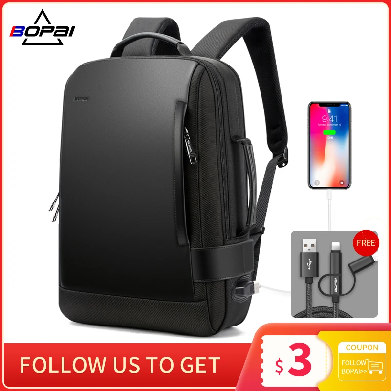 - BOPAI Brand Enlarge Backpack USB External Charge 156 Inch Laptop Backpack Shoulders Men AntiTheft Waterproof Travel Backpack