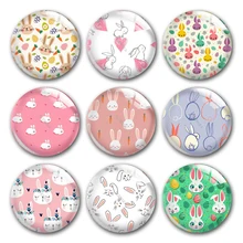 

Handmade Happy Easter Bunny Rabbit Wild Spring Round Photo Glass Cabochons Demo Flat Back DIY Jewelry Making Findings Accessory