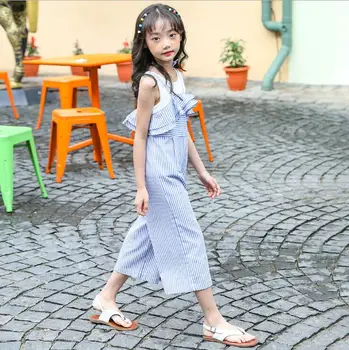 

2020 Korea style girls 2 pcs set blouse+ruffles overalls summer fashion girls suit 6-11t C802