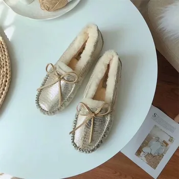 

Flat Women Shoes Snow Flats Scarpe Donna Square Toe Ladies Flats Plush Female Shoes Butterfly-knot Zapatos De Mujer Ballet Flats