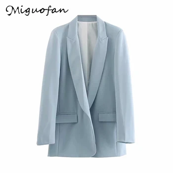 

Miguofan 2019 Autumn Winter Women solid blazers coats jackets Pocket Slim Fit Office Cardigan Blazer Female Long Sleeve Outwear