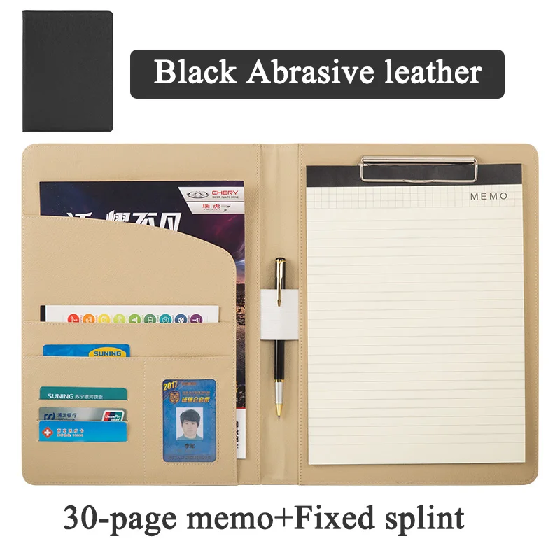 Frosted black A4 PU блокнот файл Материал менеджер escolar Document клип Папка Бизнес офис портфель сумка калькулятор пластина зажим карты ручка - Цвет: Frosted black