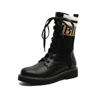 

2020 New Autumn/winter Genuine leather Women's boots Riding boots lace-up European brands handmade High-end short boots