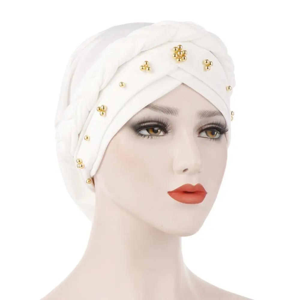 

Wrap Hair Loss Head Scarf Muslim Women Ladies Turban Cap Cancer Hat Beads Braid