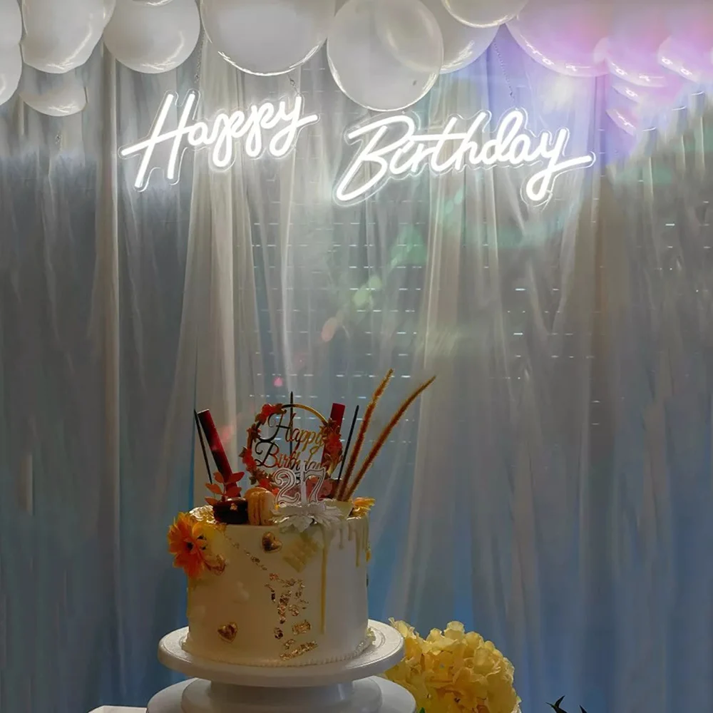 US $70.67 Custom Led Sign 56x40CM Happy Birthday Led Flex Transparent Acrylic Neon Sign Light Letter Board Party Background Wall Decor