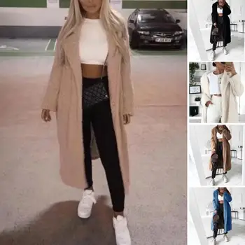 

Autumn Winter Women Jackets Solid Color Women Blends Jacket Lapel Collar Buttons Long Woolen Coat Outwear Women's Wool Coats