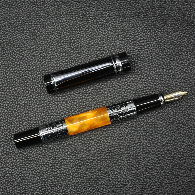 

1PC Black-Orange Silver Flower Amber 0.5mm standard Nib Fountain Pen School Supplies Calligraphy Pen Business Sign Pen Ink Pen