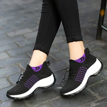 

Large Size Slip on Women's Sports Shoes Sock Sneakers for Running Shoes Sport Platform Shoes Woman Trainers Black Purple E-414