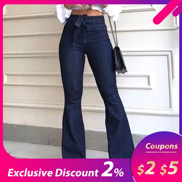 US $17.66 Women's Jeans High Waist Denim Flare Pants Street Style Blue Skinny Sexy Vintage Ladies Flared Trou