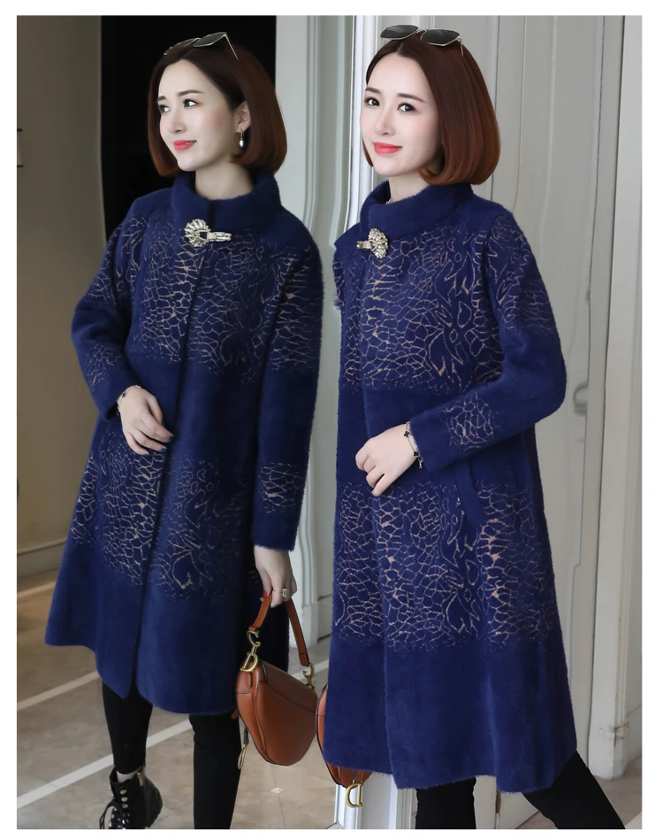 Noble fashion in the fall and winter of imitated mink wool coat in the new popular long overcoat