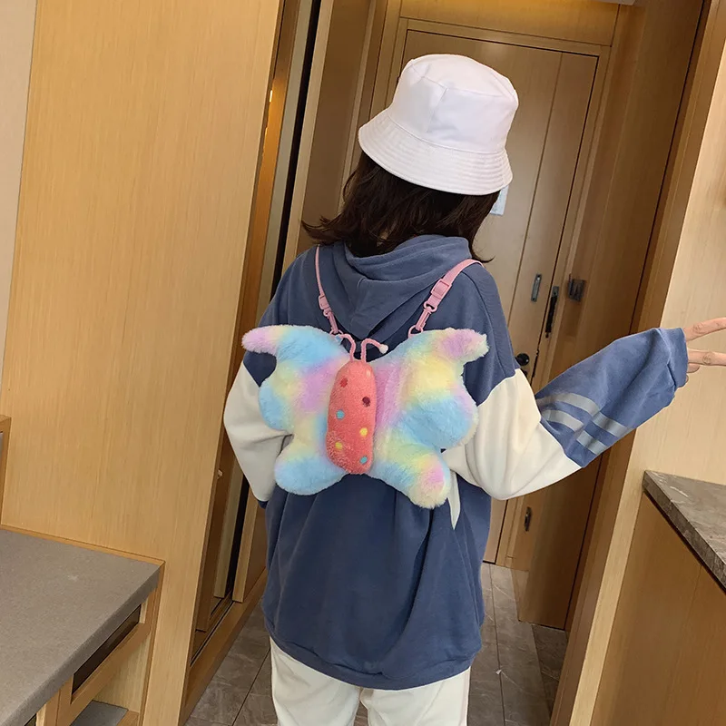 

New Style Fashion Western Style Color Butterfly Velvet Doll Children Students Little Girl Shoulder Backpack Bag Women's