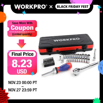 

WORKPRO 62PC Metal Box Tool Set Car Repair Tool Kits Home Tools 1/4" 3/8" Dr. Sokcet Set Ratchet Torque Wrench