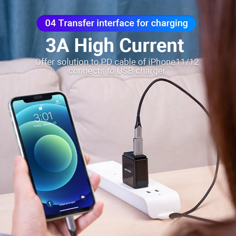 Usb to type c adapter,type c adapter Vention USB C Adapter USB 3.0 2.0 Male to Type C Female Converter cable for Laptop Samsung S20 Xiaomi 10 Earphone Adapter