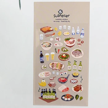 

Suatelier foods scrapbooking sticker Korean food trip beer Sukiyaki Pot roast meat sketchbook decorative die cutting stickers