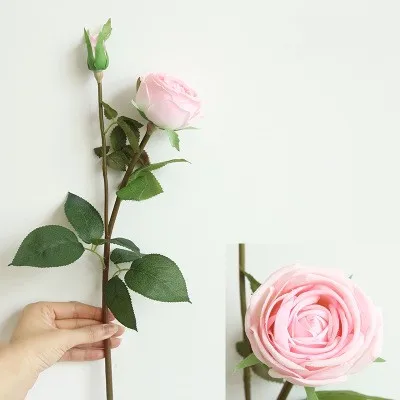 1 шт., 71 см, 2 вилки, искусственные цветы, настоящее прикосновение, латексная Роза, на ощупь, войлок, имитация для дома, свадьбы, Декоративный букет цветов - Цвет: light pink